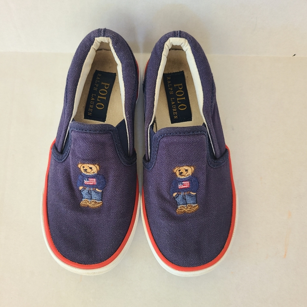 Ralph Lauren Polo Toddler Slip On Sneakers Size 10.5 Navy Polo Bear Embroidered